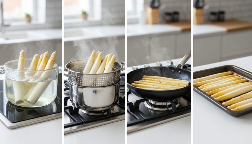 découvrez notre guide complet pour maîtriser la cuisson des asperges blanches : astuces et techniques pour les préparer à l'eau, à la vapeur, à la poêle ou au four, et sublimer leur saveur.
